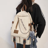 Cifeeo-back to school gifts Men and Women Multiple Pockets Nylon Backpack Female Letter Printing Travel Bag Girl Fashion Chain Schoolbag for Student Bookbag