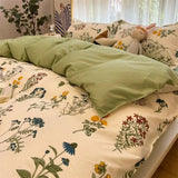 Cifeeo-2025 Spring Bedding Set Romantic Bedding Set Floral Ins Style Duvet Cover Flat Sheet with Pillowcases Single Queen Full Size Boys Girls Korean Bed Linen