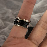 Cifeeo-Vintage Jewelry Y2K Style Gothic Irregular Gemstone Ring Aesthetic Girls Adjustable Black Stone Ring Women's Liquid Punk Ring Vintage Jewelry Accessories