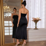 Cifeeo-Maxi Strapless Formal Occasion Dresses Elegant Bodycon Corset  Party Dresses Sexy Velvet and Satin Patchwork Dress
