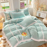 Cifeeo-2025 Spring Bedding Set Kawaii Korean Bedding Sets No Filling Ins Princess Style Lace Bow Duvet Cover Fitted Sheet Girl Woman Home Bedroom Bed Linens