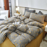 Cifeeo-A++ 100% Cotton Soft Bedding Set Stripe Printing Duvet Cover with Pillow Case Flowers Quilt Cover Pillowcases Sets