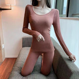 Cifeeo-Long Johns Solid Thermal Underwear Sets Winter Women Clothes Warm Lingerie Long Sleeve Trousers 2 Pieces Solid Thermal Pants New