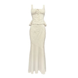 Cifeeo-Minigmingxi 2025 New in Summer 2 Piece Dress Set Elegant and Beautiful Dresses Set Beige Long Matching Set Sexy Mermaid Skirt