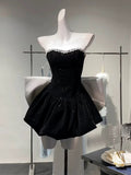 Cifeeo-back to school outfits Chic A Line Strapless Black Velvet Cocktail Dresses Short Homecoming Dress
