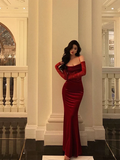 Cifeeo-Christmas Thanksgiving Gift New Year's Eve Dress Sexy Red Velvet Long Prom Dress Birthday Outfits With Gloves Christmas Thanksgiving Gift New Year's Eve Dress1585-back to school dress nye outfits 2025