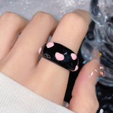 Cifeeo-Vintage Jewelry Y2K Style Y2K Enamel Drop Oil Love Heart Colorful Rings For Women Girls Korean Fashion Cute Aesthetic Pink Ring Jewelry Accessories