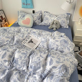 Cifeeo-2025 Spring Bedding Set Floral Blue Duvet Cover Set Flat Sheet Pillowcase No Filler Fashion New Single Full Size Girls Boys Dormitory Home Bedding Kit