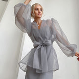 Cifeeo-work holiday party outfit 2025 Spring and Summer Sexy Black See-through Mesh Shirt Coat Female Niche Long-Sleeved Shirt Blouse Stacked