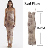 Cifeeo-Summer Spaghetti Strap Leopard Printing Dress Elegant Vintage Bodycon Mesh Birthday Wedding Guest Party Dress long