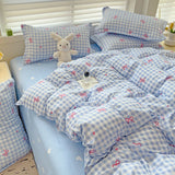 Cifeeo-2025 Spring Bedding Set Classic Plaid Bedding Set 2025 Blue Pink Twin Queen Duvet Cover Flat Sheet Pillowcase No Filler Girl Boys Hotel Home Bed Linens