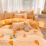 Cifeeo-2025 Spring Bedding Set Ins Orange Checkerboard Duvet Cover Flat Sheet Pillowcases Twin Full Double Size Pink Blue Bedding Set Home Decor For Kids Adult