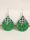 CIFEEO- St. Patrick Clover Leather Earrings Holiday Party Jewelry Irish Festival QAR113