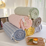 Cifeeo-2025 Spring Bedding Set Green Plaid Quilt for Summer Japanese Style Soft Thin Air Conditioning Throw Single Double Machine Washable Breathable Blanket