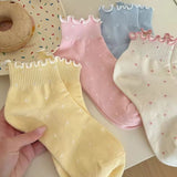 Cifeeo-Polka Dot Socks Feminina Kawaii Ruffles Autumn Womans Ankle Socks Korean Style Harajuku Cute Stockings Thin Japanese Tights 2024