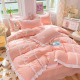 Cifeeo-2025 Spring Bedding Set Kawaii Korean Bedding Sets No Filling Ins Princess Style Lace Bow Duvet Cover Fitted Sheet Girl Woman Home Bedroom Bed Linens