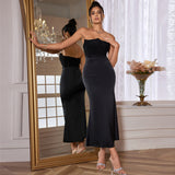 Cifeeo-Maxi Strapless Formal Occasion Dresses Elegant Bodycon Corset  Party Dresses Sexy Velvet and Satin Patchwork Dress