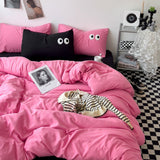 Cifeeo-2025 Spring Bedding Set Ins Style Big Eyes Duvet Cover No Filling Double Mix Color Flat Sheet Pillowcases Washed Cotton Embroidery Queen Bedding Set