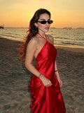 Cifeeo-2025 Halter Long Dresses for Women Backless Satin Dress Woman Sexy Midi Dresses Elegant Evening Party Dress