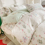 Cifeeo-2025 Spring Bedding Set Green Floral Bedding Set No Filler Ins Twin Queen Duvet Cover Flat Sheet Pillowcase Girls Adults Fashion Comforter Cover