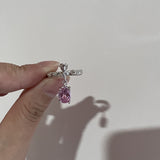 Cifeeo-Vintage Jewelry Y2K Style Pink Crystal Irregular Heart Ring for Women Creative Blue Opal Heart Open Ring Shiny Geometric Zircon Ring Vintage Y2K Jewely