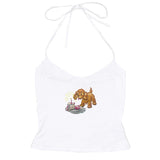 Cifeeo-Vintage Casual Streetwear vintage Cute Puppy Pattern Print Women's Crop Top Harajuku Aesthetic Y2K Sweet Hip Hop Rock Fashion White Tops