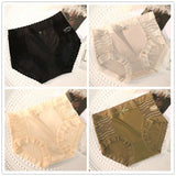 Cifeeo-4-piece Set of Women's Ice Silk Satin Seamless Mid High Waist Sexy Lace Hip Cotton Antibacterial Crotch Thin Shorts Panties