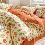 Cifeeo-2025 Spring Bedding Set Cute Strawberry Duvet Cover Set Floral Style with Flat Sheet Pillowcase No filler Queen Double Girls Boys Home Decor Bed Linens