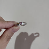 Cifeeo-Vintage Jewelry Y2K Style Pink Crystal Irregular Heart Ring for Women Creative Blue Opal Heart Open Ring Shiny Geometric Zircon Ring Vintage Y2K Jewely
