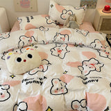 Cifeeo-2025 Spring Bedding Set Korean Style Duvet Cover Set No Filler Fashion Floral Ins Twin Double Queen Size Boys Girls Flat Sheet Pillowcases Bedding Linen