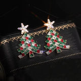 Cifeeo-Christmas gifts Colourful Zircon Christmas Tree Earrings For Women Sparkling Crystal Snowflake Elk Earring Girls New Year Holiday Jewelry Gifts