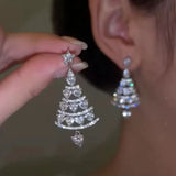 Cifeeo-Christmas gifts Fashion Zircon Christmas Tree Earrings For Women Shiny Rhinestone Snowflake Santa Claus Earring New Year Jewelry Jewelry Gifts