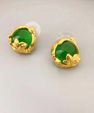 CIFEEO- Art Green Copper Overgild 14K Gold Gem Stone Stud Earrings DF1025