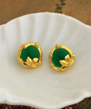 CIFEEO- Art Green Copper Overgild 14K Gold Gem Stone Stud Earrings DF1025