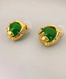 CIFEEO- Art Green Copper Overgild 14K Gold Gem Stone Stud Earrings DF1025