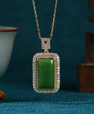 CIFEEO- Art Green Copper Overgild Jade Zircon Pendant Necklace KX1057