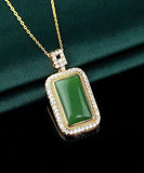 CIFEEO- Art Green Copper Overgild Jade Zircon Pendant Necklace KX1057