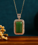 CIFEEO- Art Green Copper Overgild Jade Zircon Pendant Necklace KX1057