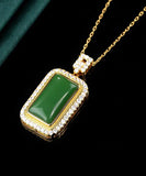 CIFEEO- Art Green Copper Overgild Jade Zircon Pendant Necklace KX1057