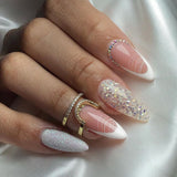 Cifeeo 24Pcs Detachable Almond False Nails French Fake Nails Full Nail Art Tips Press On Nails