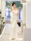 Cifeeo- Simple Mermaid Sweetheart White Satin Wedding Dresses B017