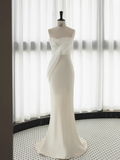 Cifeeo- Simple Mermaid Sweetheart White Satin Wedding Dresses B017