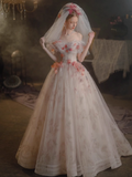 Cifeeo- Beautiful A line Off The Shoulder Tulle Floral Wedding Dresses B018