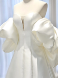 Cifeeo- A-Line Sweetheart Neck Satin White Long Wedding Dresses B049