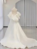 Cifeeo- A-Line Sweetheart Neck Satin White Long Wedding Dresses B049