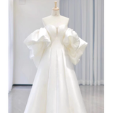 Cifeeo- A-Line Sweetheart Neck Satin White Long Wedding Dresses B049