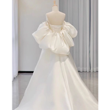 Cifeeo- A-Line Sweetheart Neck Satin White Long Wedding Dresses B049