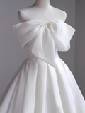 Cifeeo- Simple A-Line Off The Shoulder Satin White Long Wedding Dresses B081