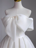 Cifeeo- Simple A-Line Off The Shoulder Satin White Long Wedding Dresses B081