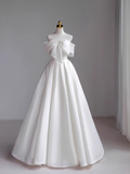 Cifeeo- Simple A-Line Off The Shoulder Satin White Long Wedding Dresses B081